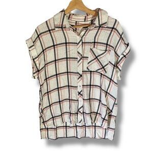 Como Vintage Plaid Oversized/Boxy Short Sleeve Button Down Shirt